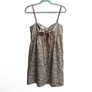 BCBGMAXAZRIA Y2K Babydoll Metallic gray Embroidered Dot Fairy Lined Mini Dress 4